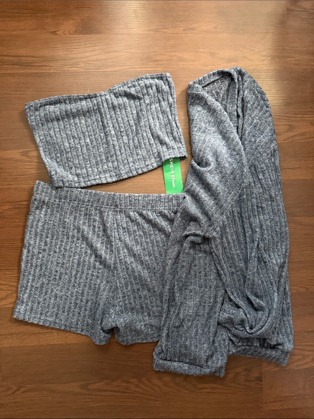 SHEIN Gray Ribbed 3-Piece Loungewear Set
